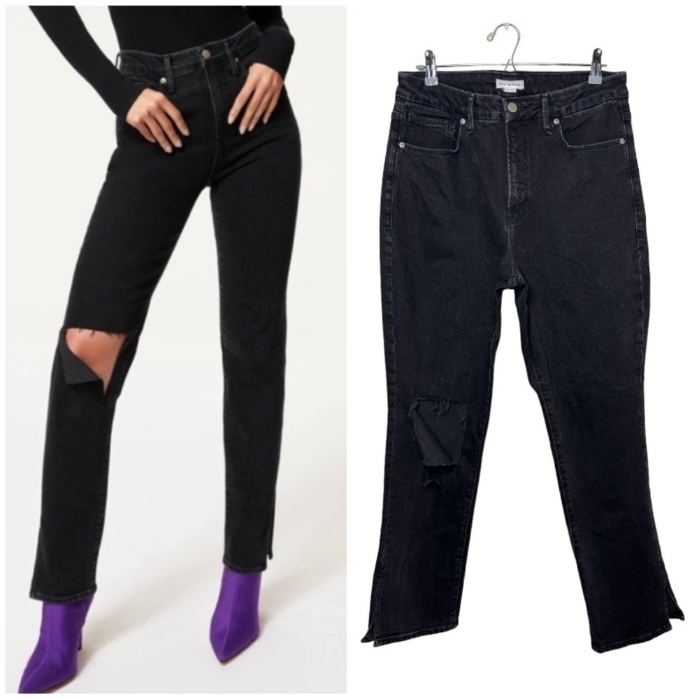 GOOD AMERICA Good Boy Black Straight Leg Jeans size 12/31